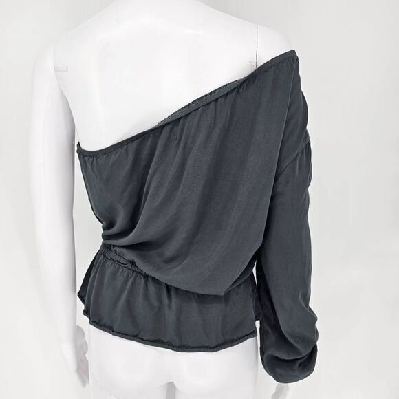 Cloth & Stone Luxe Satin One Shoulder Top Green XS - Picture 3 of 7